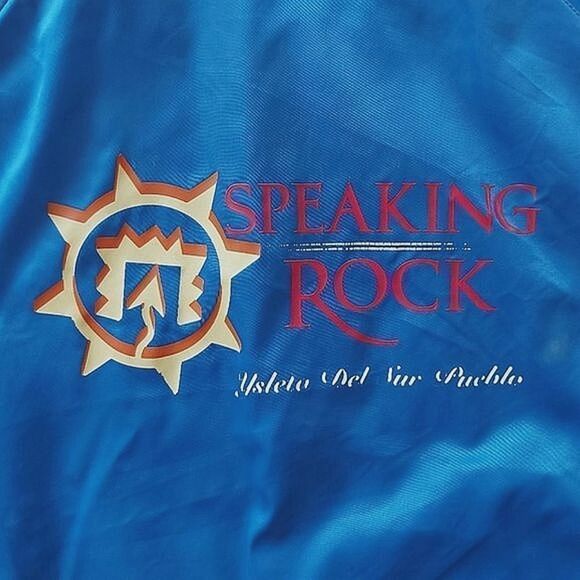 Vtg Y2K Speaking Rock faux satin snap up oversized bomber jacket - Picture 6 of 14